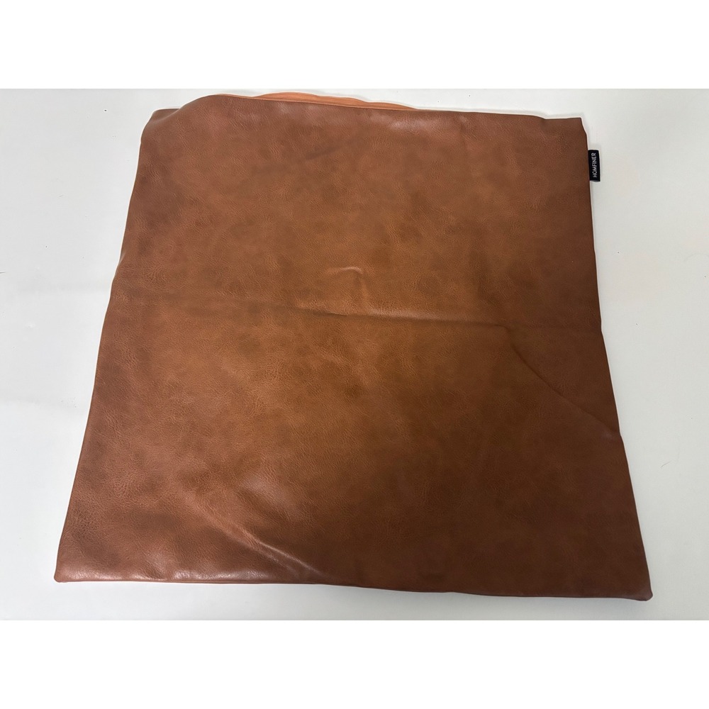 Homfiner Cognac Brown Vegan Leather Decorative Square Pillow Cover 18x18